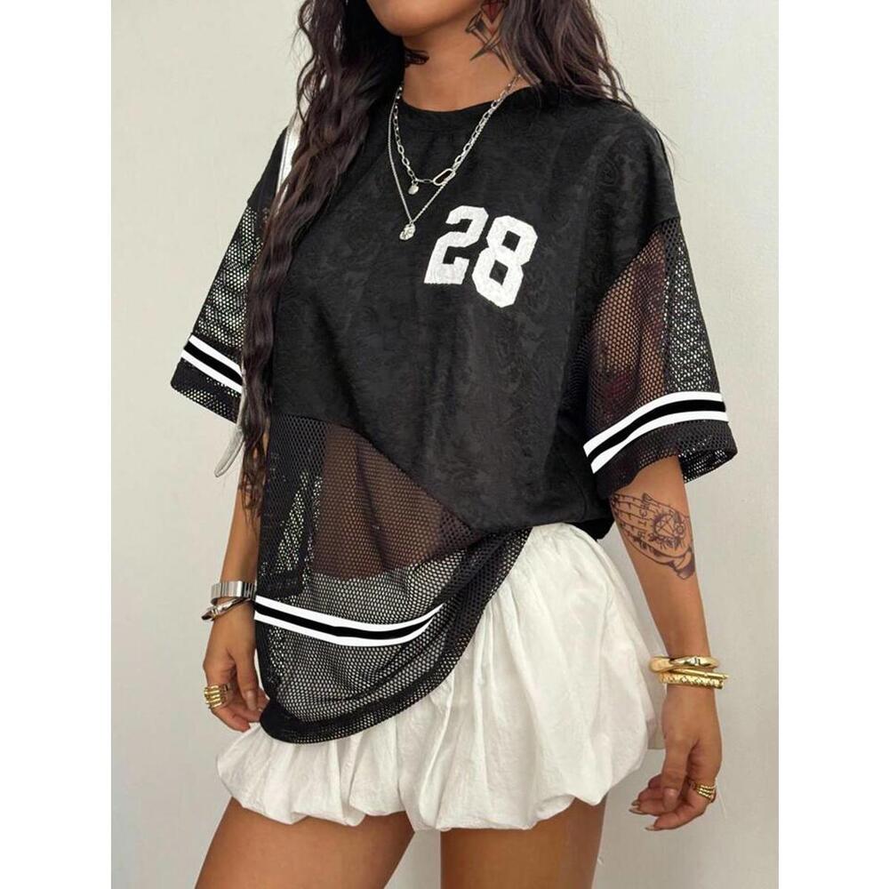 Contrast Floral Mesh Black Jersey Number 28